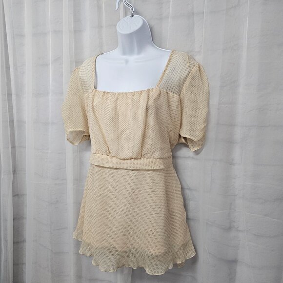 Vintage Lane Bryant Blouse Y2K Polka Dot Chiffon Metallic Sheer Cream Pink 18/20 - Picture 5 of 9